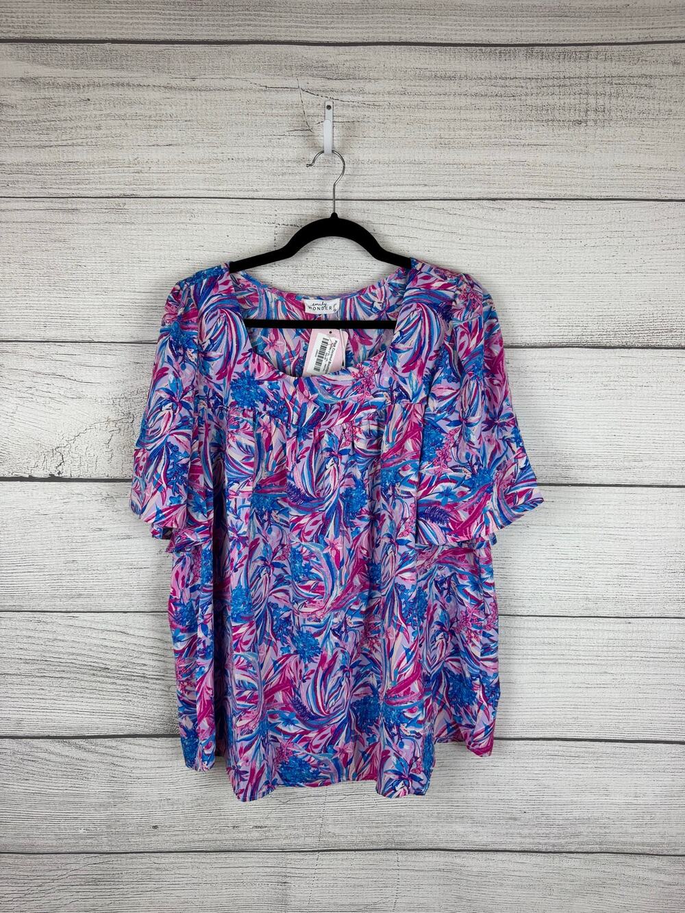 Emily Wonder Plus Size Pink Blue Floral Summer Blouse Size 1X